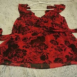 Sheer red/black floral tank w/ belt from Express
